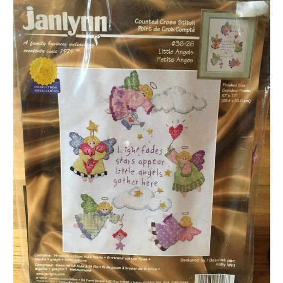VTG JANLYNN Little Angels Counted Cross Stitch Kit by Holly Witt 1999 SEALED - Picture 1 of 5